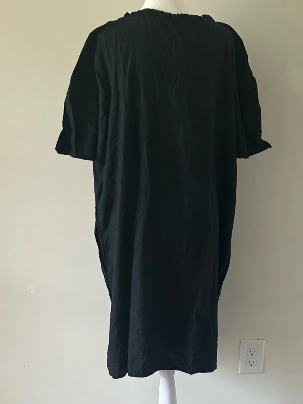 New Susan Graver Soleil Linen Viscose Printed CoverUp w/ Ties Black size Large